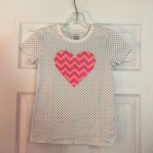 Faded Glory Girl’s White Polka Dot Heart Shirt 10/12 Large